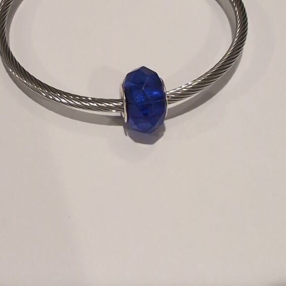 Silver Darker Blue Faceted Charm for‎ Pandora Style Bracelet - Picture 1 of 4